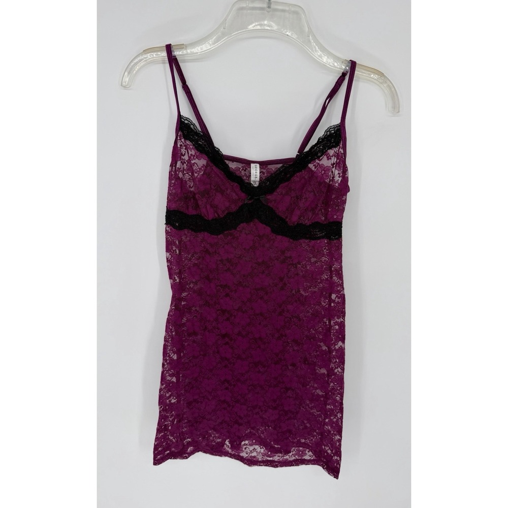 90s Y2k Women's Maroon Lace Sheer Coquette Rave Kawaii Cami Tank Top Sz S